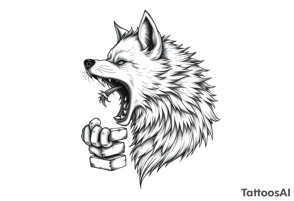 Big bad wolf huffing puffing and blowing a brick house down tattoo idea