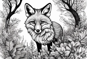 A playful fox with a bushy tail, set in a lush forest, illustrating cleverness and adaptability.” tattoo idea