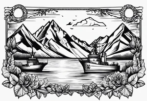 small colorado mountains and a small navy ship tattoo idea