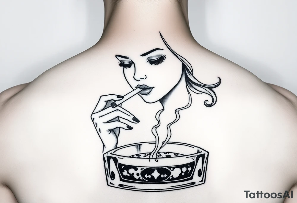 The Sunbeam girl smoking a cigarette ashing in a ashtray tattoo idea