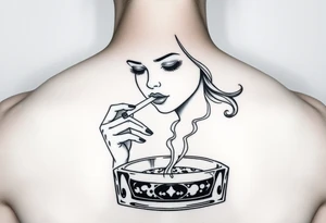 The Sunbeam girl smoking a cigarette ashing in a ashtray tattoo idea