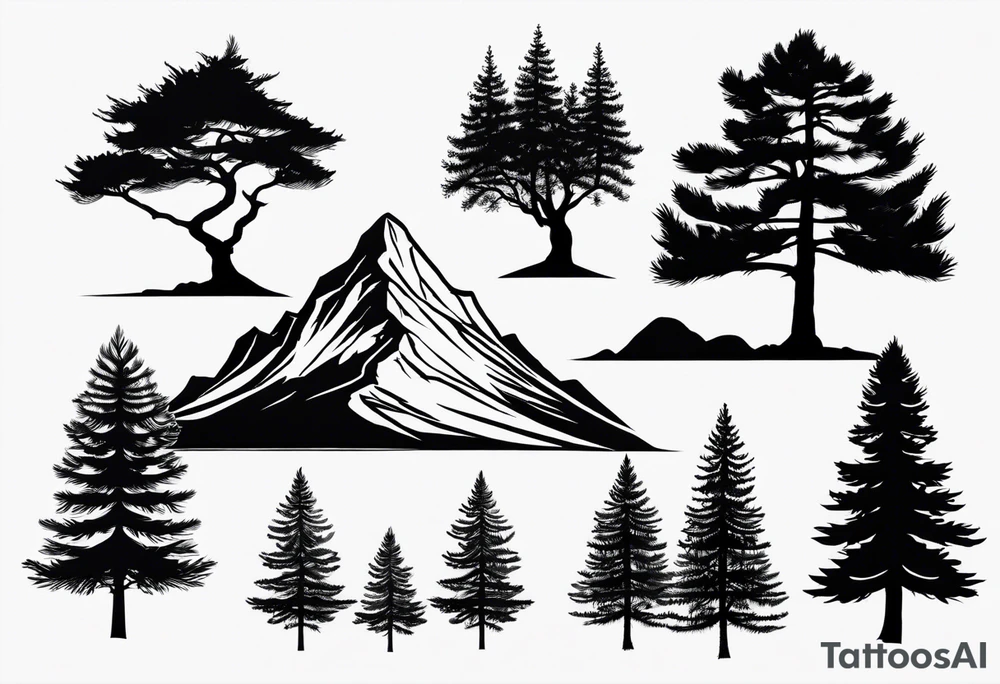 Triangle shaped 
Small
Solo mountain
Pine tree
Silhouette tattoo idea