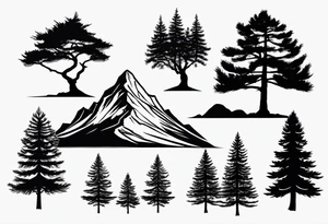 Triangle shaped 
Small
Solo mountain
Pine tree
Silhouette tattoo idea