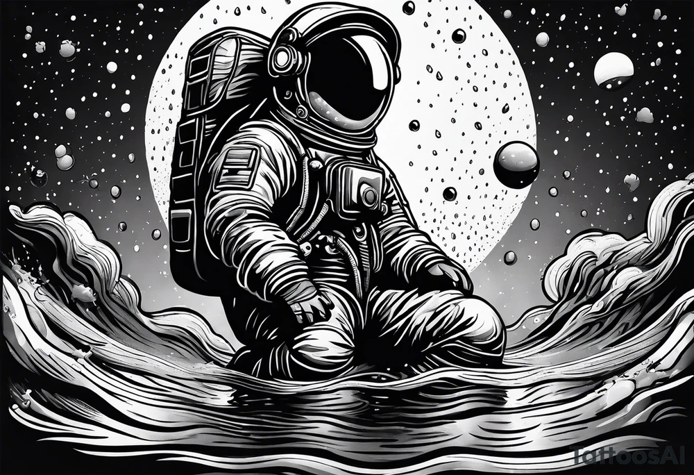 rain puddle under the feet of an astronaut tattoo idea