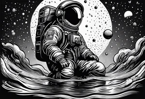 rain puddle under the feet of an astronaut tattoo idea