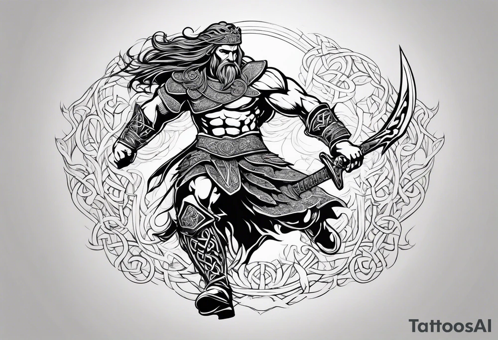 Celtic warrior running into battle facing right tattoo idea