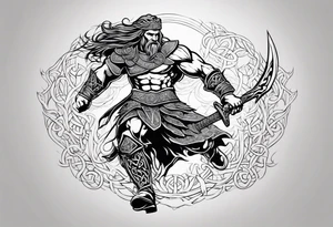 Celtic warrior running into battle facing right tattoo idea