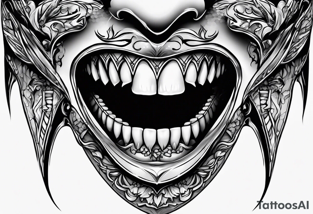 Bondage sexy vampire teeth tattoo idea