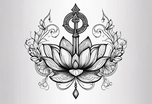 Treble key with lotus flower entangled in a scale of justice tattoo idea