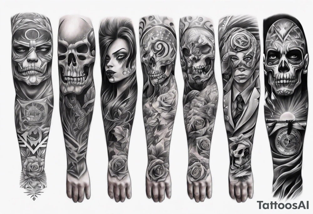 realistic chicano arm sleeve tattoo idea