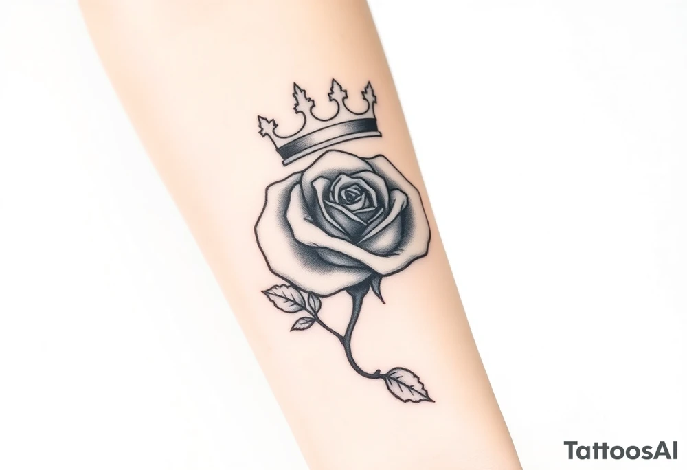 A rose with a large kings 
crown on-top of it tattoo idea
