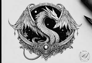 Lucifer (half angel and half snake) wraps the moon tattoo idea