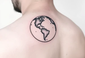 shoulder tattoo a globe with Lilly’s world and 16.05.23 tattoo idea