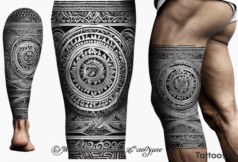Hindu Sanskrit tribal design on right lower leg, below knee to top of feet for men. No too dark and more thicker lines tattoo idea