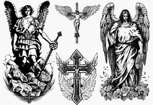 Heiliger St.Michael mit Kreuz in der Hand und ober ihm zwei weisse Tauben tattoo idea