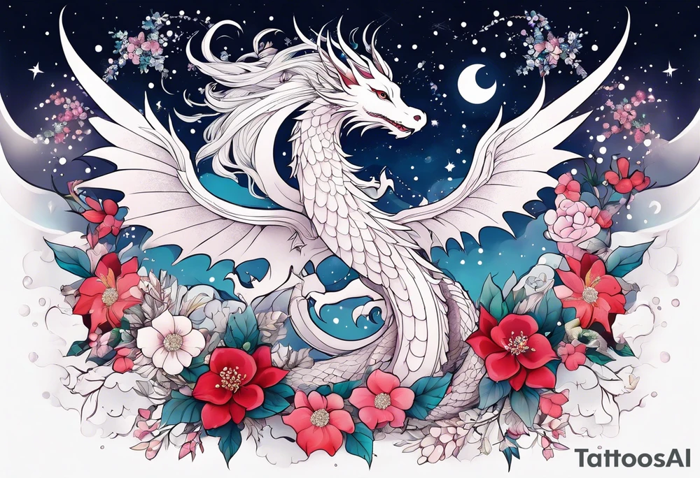 Constellation, wing , snow , cross , dragon female japan kawaii , flower tattoo idea
