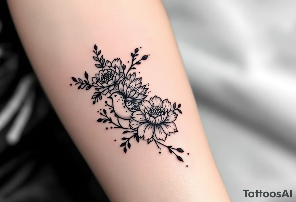 Solid bird with flowers tattoo idea