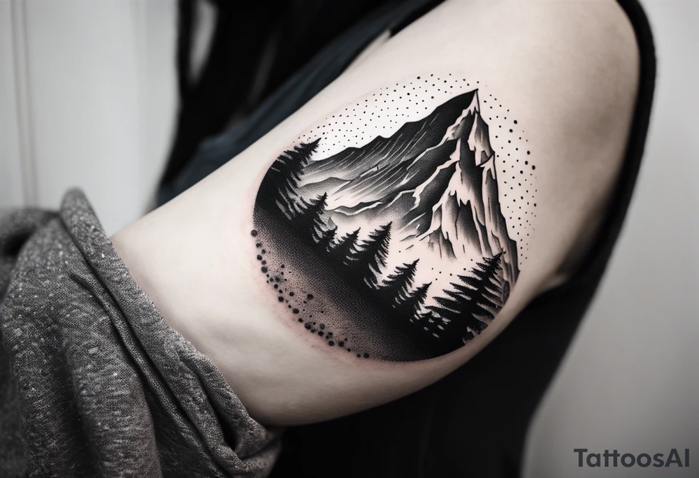 death metal mountain scene tattoo idea