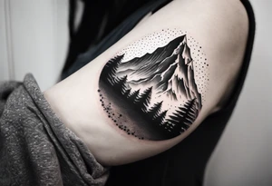 death metal mountain scene tattoo idea