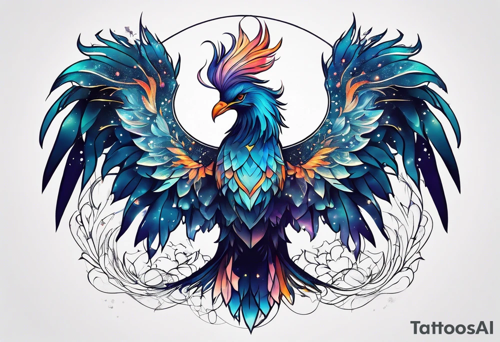 Constellation, animal phoenix , snow , géométric , flower tattoo idea