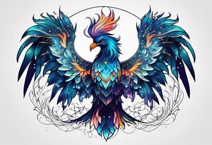 Constellation, animal phoenix , snow , géométric , flower tattoo idea