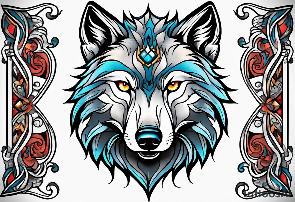 Neo traditional wolf head tattoo idea