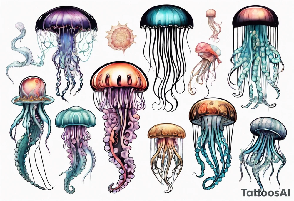 Jellyfish with super long tentacles tattoo idea