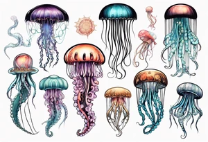 Jellyfish with super long tentacles tattoo idea
