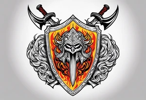 valhalla on fire battle 
sword shield axe tattoo idea