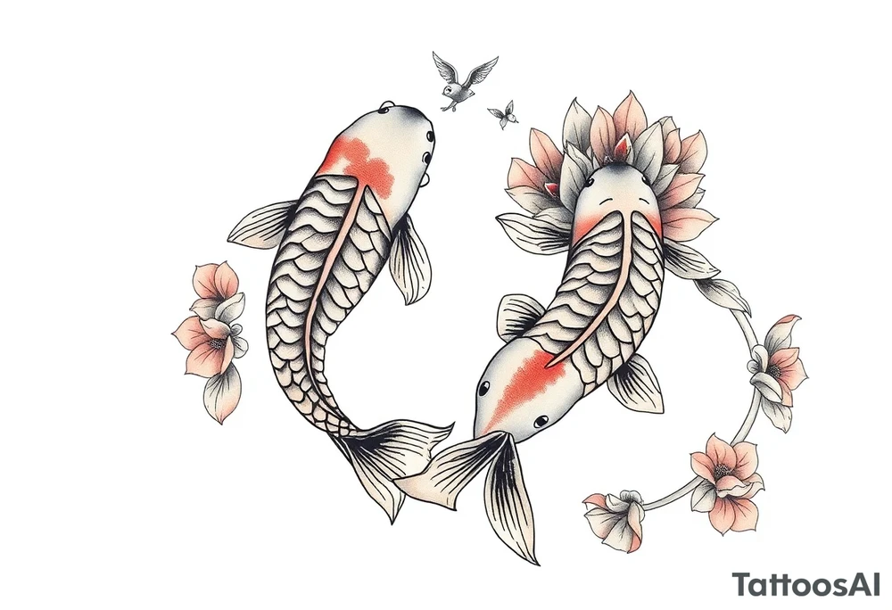 2 koi swimming upstream with tiger lily’s tattoo idea