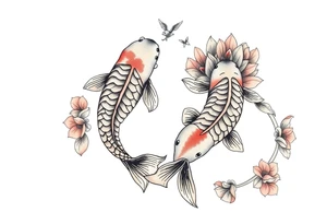 2 koi swimming upstream with tiger lily’s tattoo idea