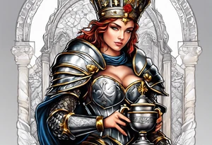 woman saint in armor with chalice tattoo idea