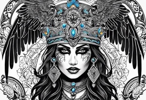 kali, goddess pirate, pachamama, valkrye, warrior, skull, lotus azul, wing, eagle, zenza resonance tattoo idea