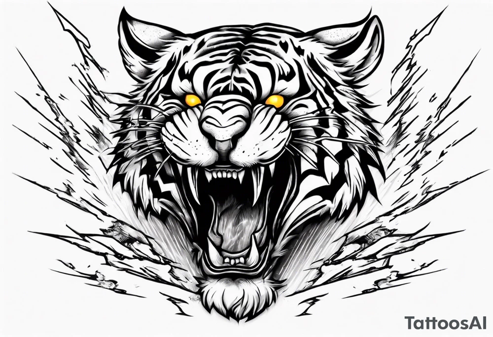 mythical ferocious tiger with lightning around it. The tattoo is for a forearm sleeve tattoo idea