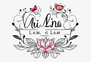 Draw a discrete and simple tatoo which represents my 2 kids whose names are Mila and Liam, with colors and very fine lines tattoo idea