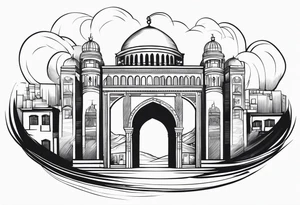 israel town gate vector swirl vignette tattoo idea