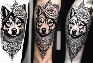 Quero uma manga com um relógio  de bolso, 3 rosas, as patas  de um cão  e tudo com um fundo em tribal tattoo idea