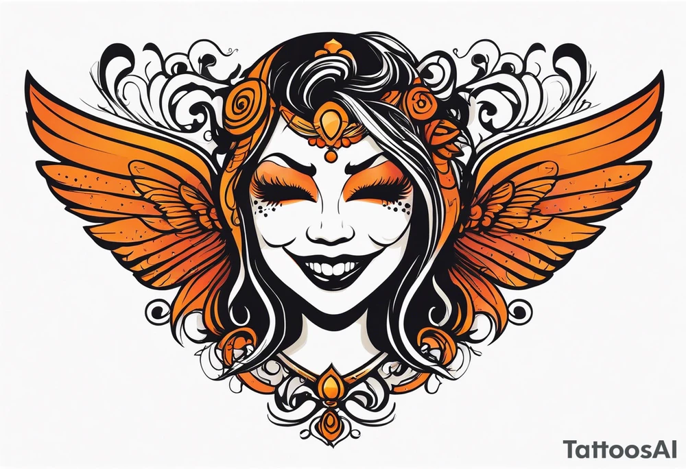 Angel masquerade face laughing that is black and orange tattoo idea