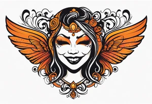 Angel masquerade face laughing that is black and orange tattoo idea