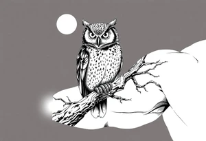 wise owl perched on ancient oak branch under starlit sky tattoo idea