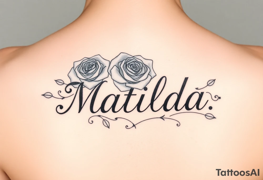 The name ‘Matilda’ in a rose tattoo idea