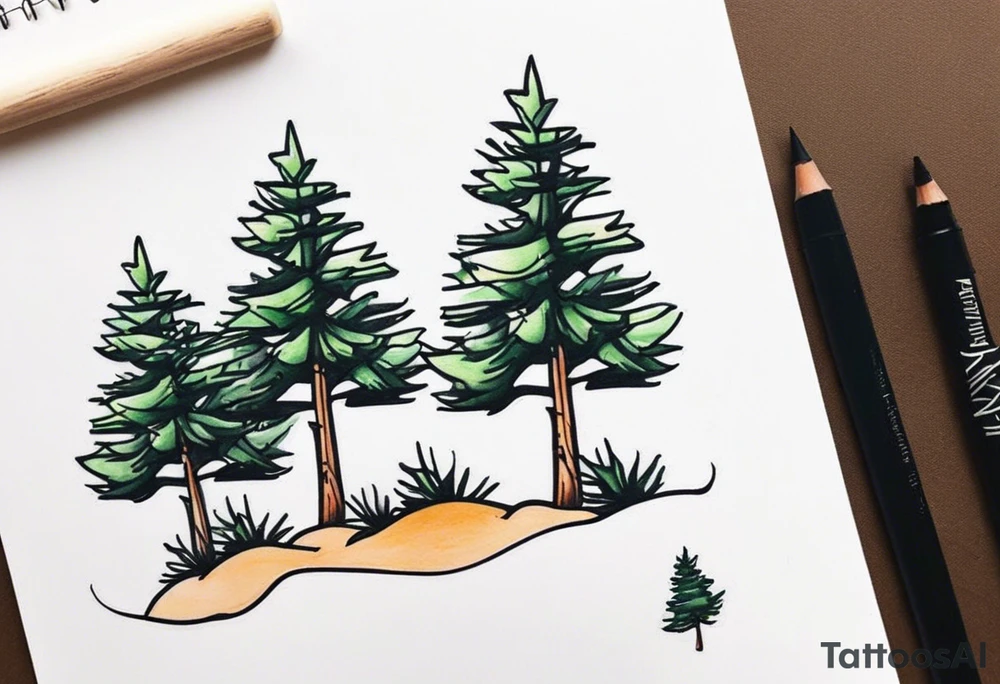 Tiny pine trees tattoo idea