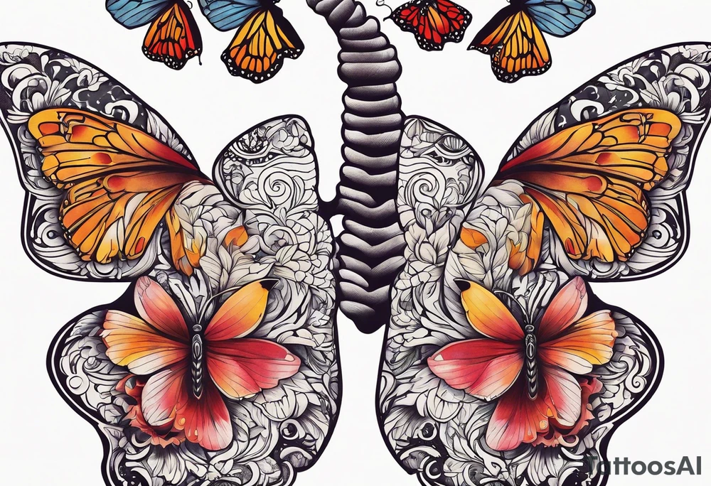 human lungs with butterflies tattoo idea