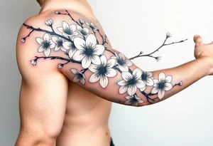 delicate cherry blossoms swirling in spring breeze with petals tattoo idea