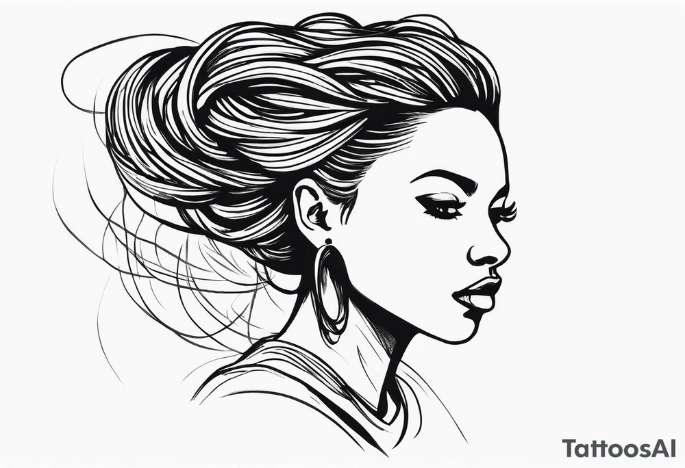 Draw a women head with real dread locks flying in the air tattoo idea