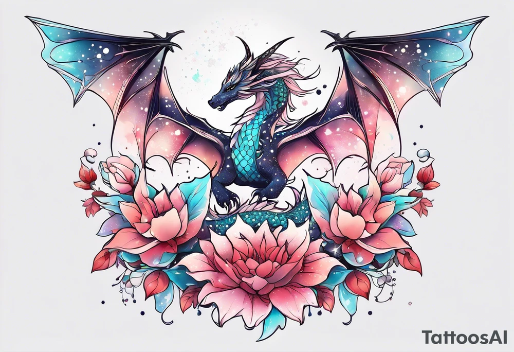Constellation, wing , snow , cross , dragon female japan kawaii , flower tattoo idea