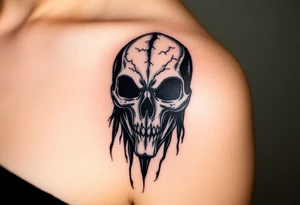 A Death Eater mask with battle scars, cracked from countless duels, with dark energy emanating from within tattoo idea