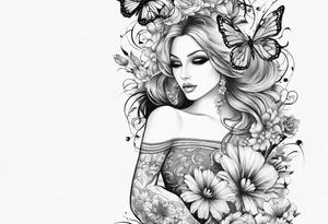 lace feminine full arm sleeve
with butterflies and flowers tattoo idea