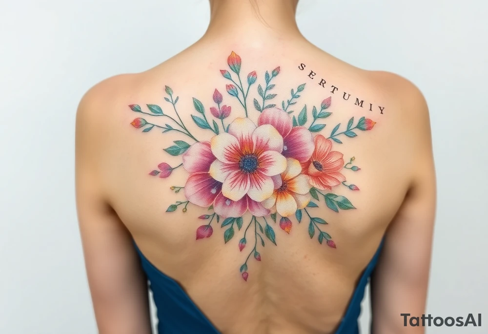Looking for a cover-up tattoo with birthday month Bouquet of flowers pastel colors for months September, January, June, May, and July. tattoo idea