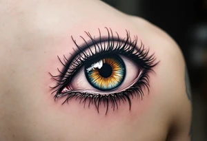 A vivid eyeball tattoo inked directly onto the sclera (white of the eye tattoo idea